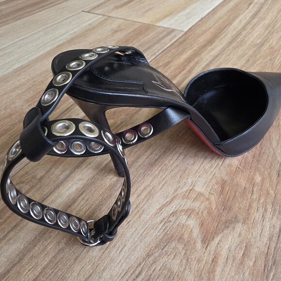 Christian Louboutin Pumpaclou 100 Black Leather Ankle Strap Pumps Eur. 38.5 - Picture 8 of 12